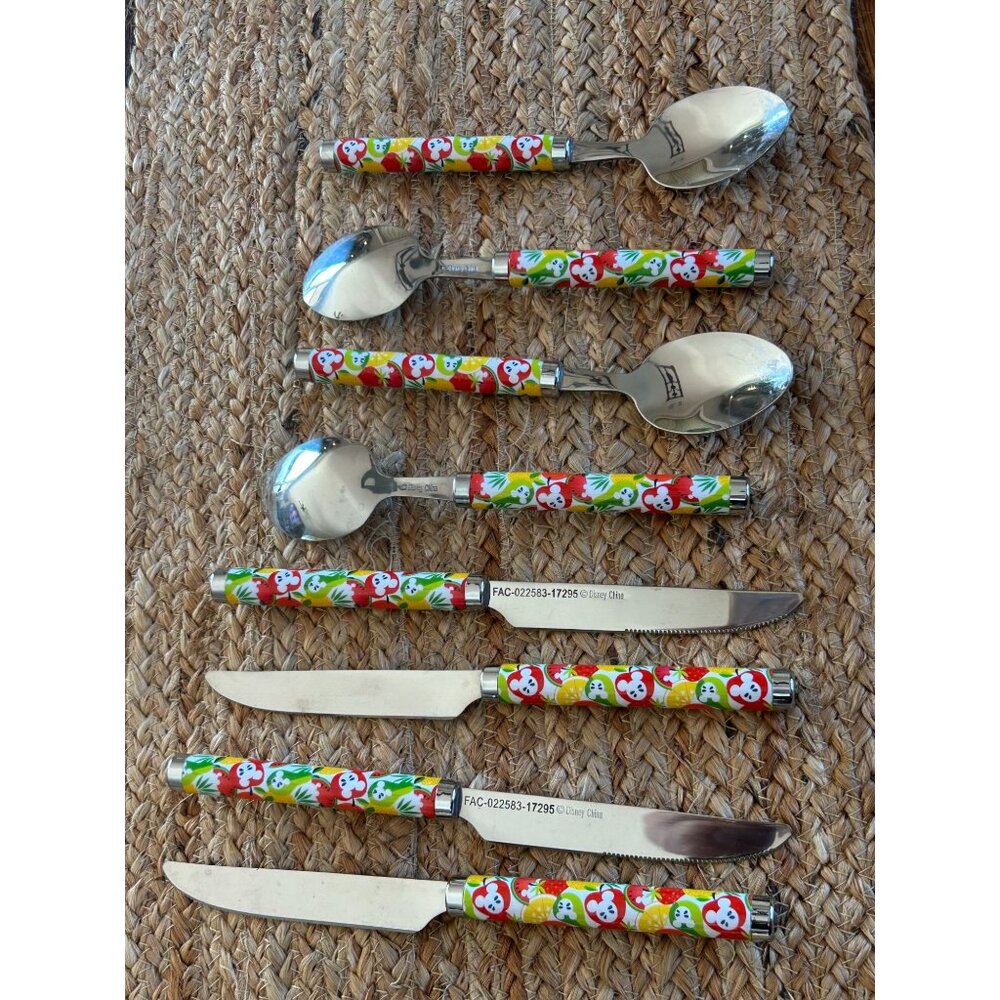 Disney China Cutlery Set 8-Piece With Colorful Mickey Handles Stainless Steel Sp